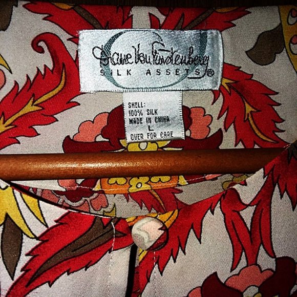 Diane Von Furstenberg 100% silk button up Vintage Sz L - Picture 4 of 6